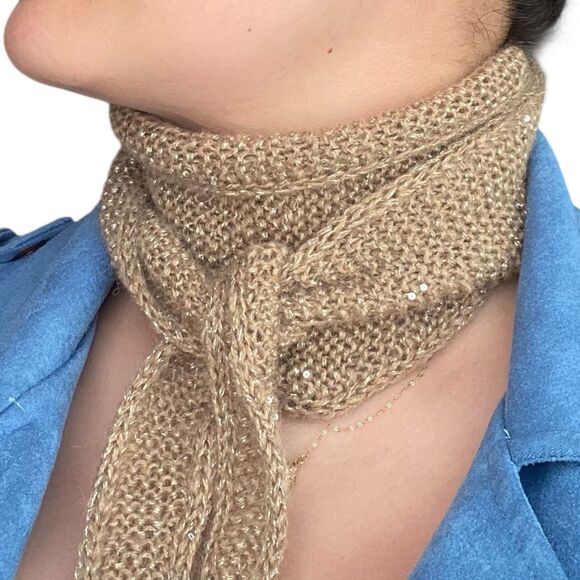 Sophie Scarf Beige Mohair Lurex Sequin Hand Knit Women Neckerchief Gift for Her